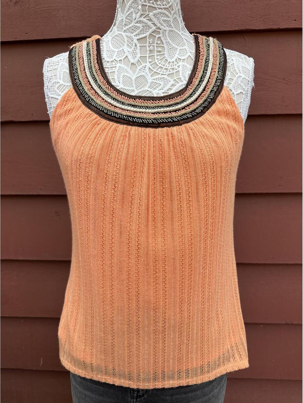 NWT Maurice's Knit Tank Top Peach Embellished Neckline